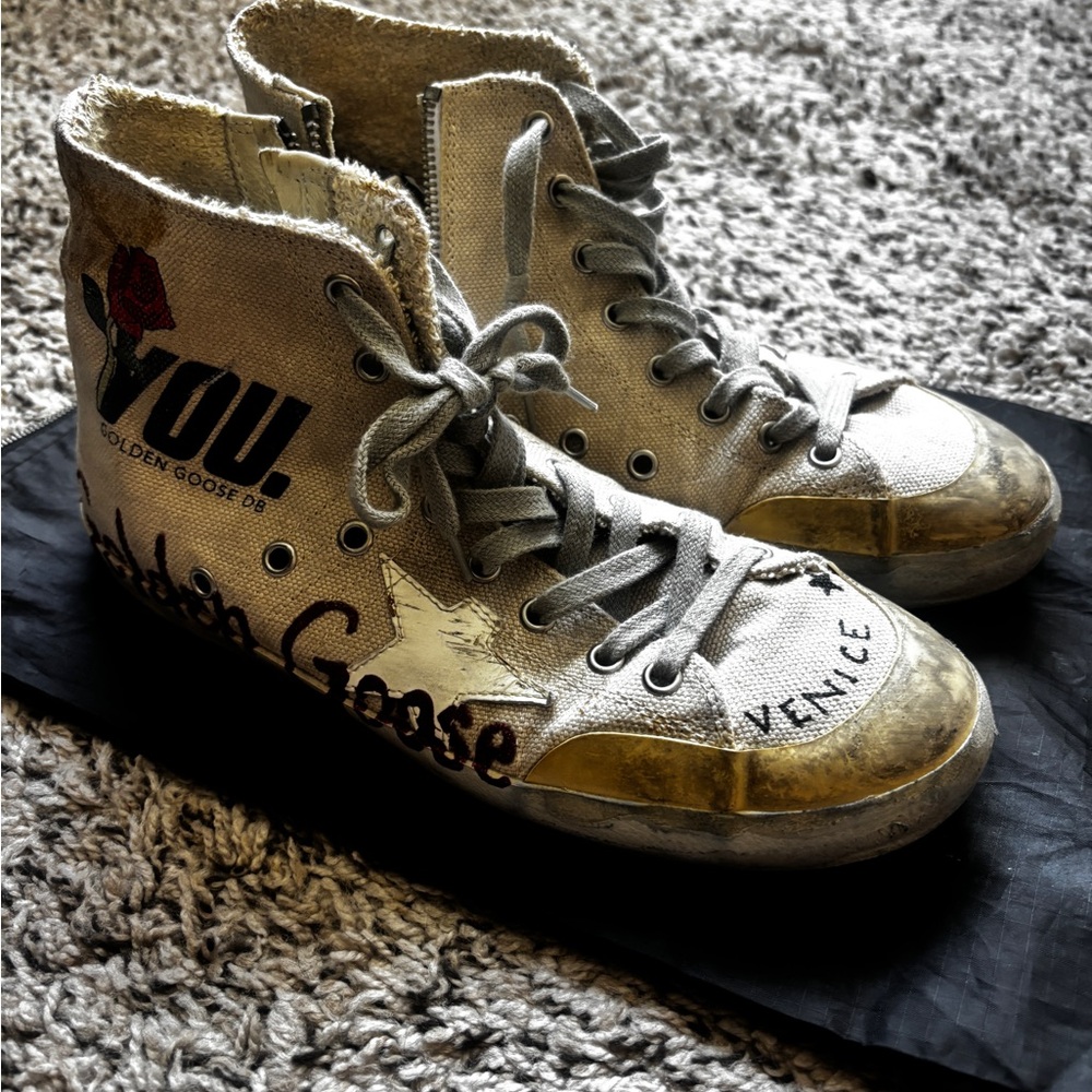 Golden Goose Gray and Gold High-Tops